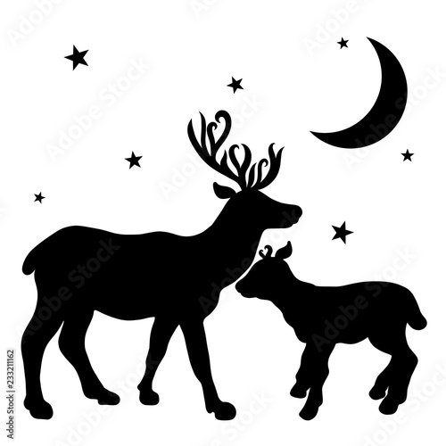 Two deer  moon and stars  baby and parent