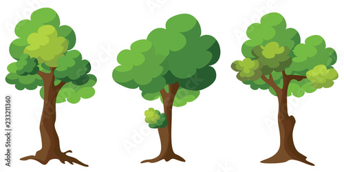 Set of Trees on white background. Cartoon of green trees design.