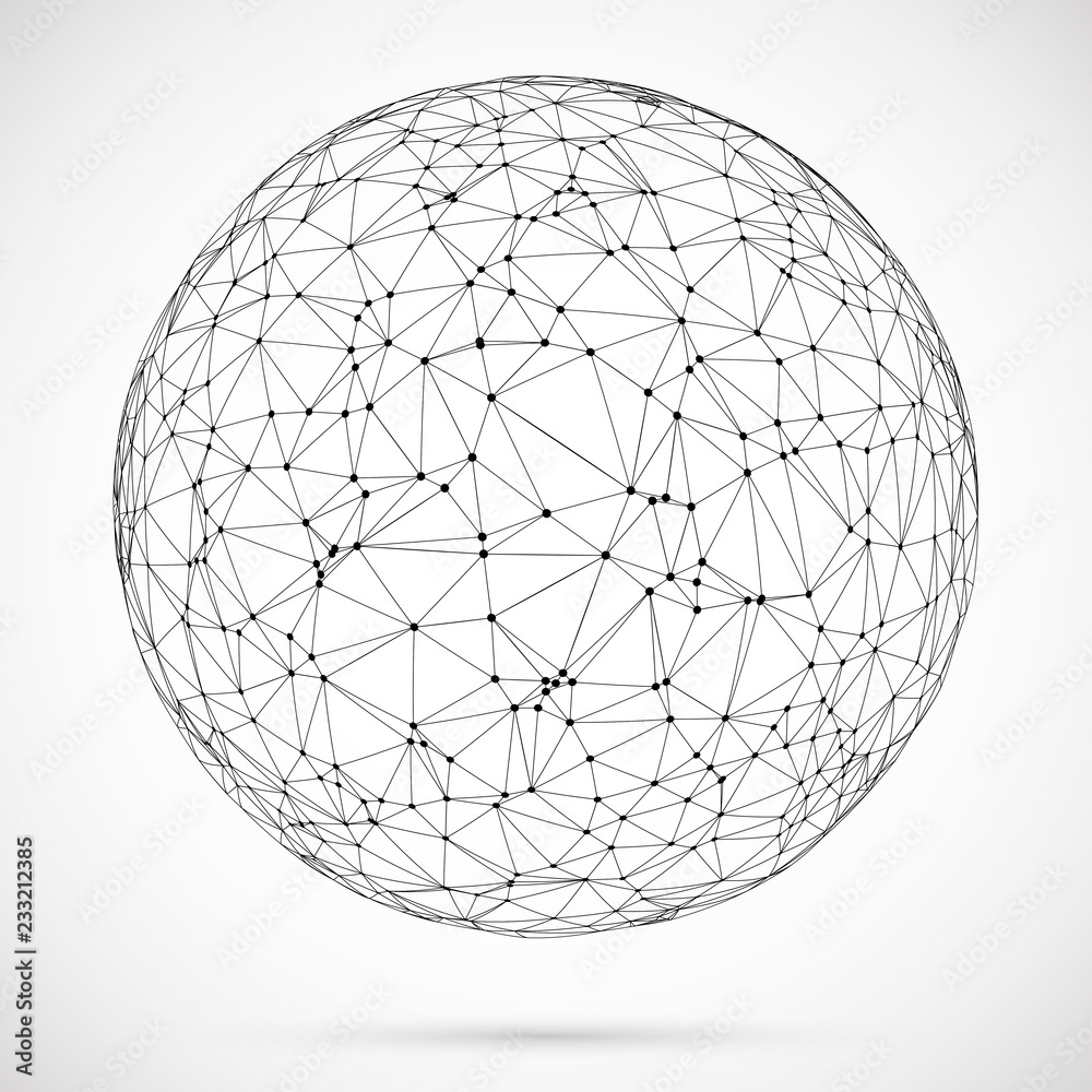 Big data icon. Artificial intelligence. Global network concept. Abstract geometric spherical shape with triangular shapes.Wireframe dotted sphere.