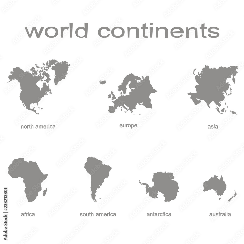 Set of monochrome icons with world continents for your design