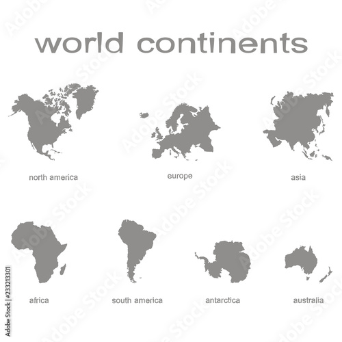 Set of monochrome icons with world continents for your design