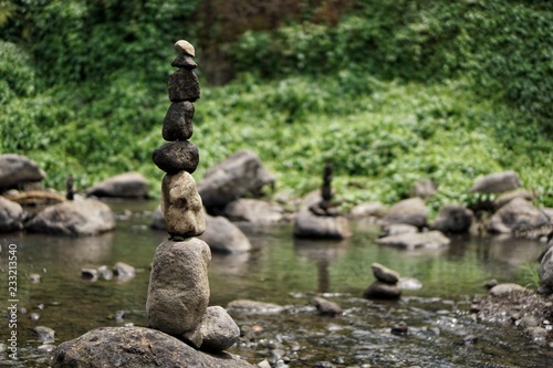 Stone balancing on the banks of the river.