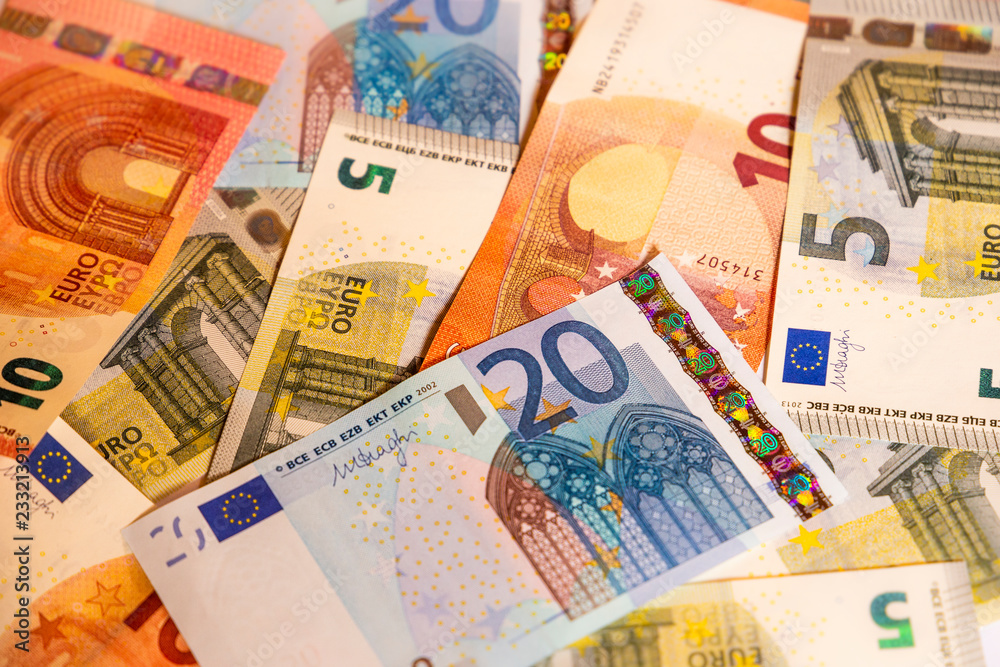 Pile of paper euro banknotes. Pile of paper euro banknotes.