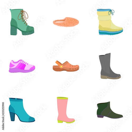 Woman shoes icon set. Flat set of 9 woman shoes vector icons for web design isolated on white background
