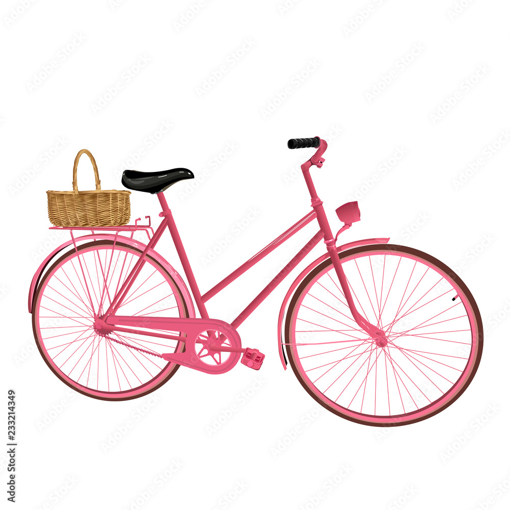 Pink bicycle. Vector illustration. Isolated on a white background