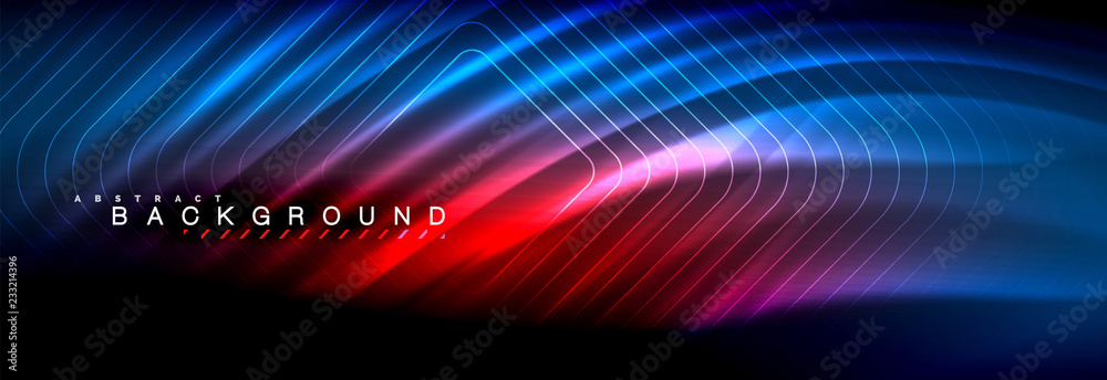 Neon glowing fluid wave lines, magic energy space light concept, abstract background wallpaper design Neon glowing fluid wave lines, magic energy space light concept, abstract background wallpaper design