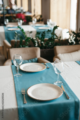 restaurant table setting for two persons. date concept