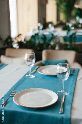 restaurant table setting for two persons. date concept