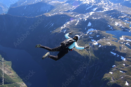 Wingsuit skydiving over Norway