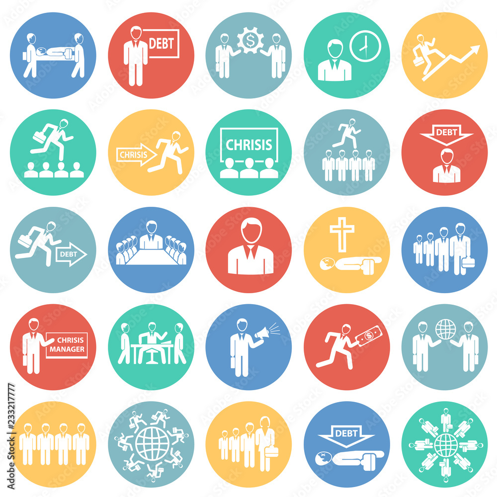 Business life set on circles background icons
