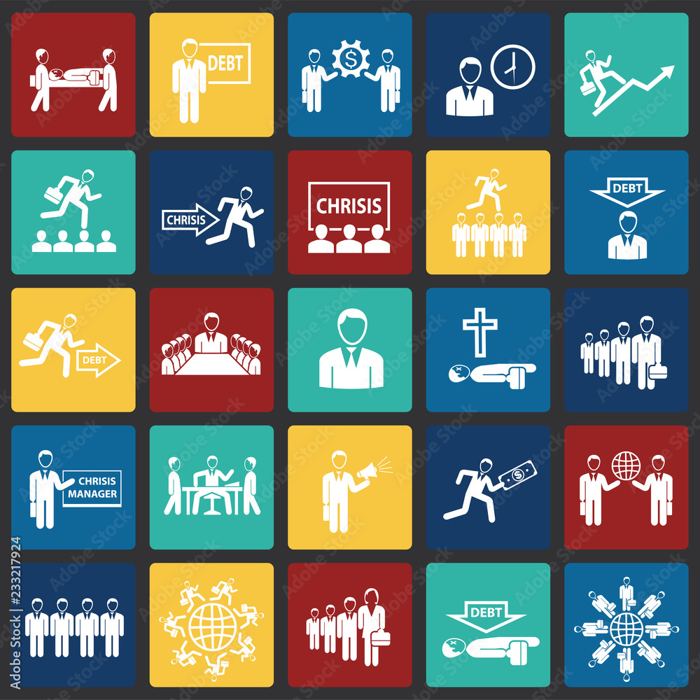 Business life set on color squares background icons Business life set on color squares background icons
