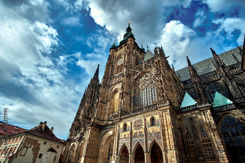 St. Vitus Cathedral in Prague Castle, travel photo with blue cloudy sky