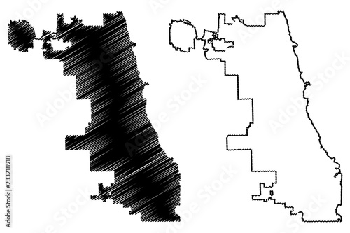 Chicago City ( United States cities, United States of America, usa city) map vector illustration, scribble sketch City of Chicago map