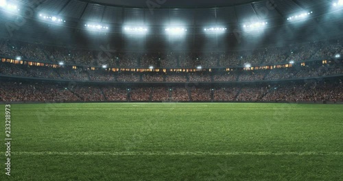 4k footage of a soccer stadium at night. The stadium was made in 3d without using existing references. 