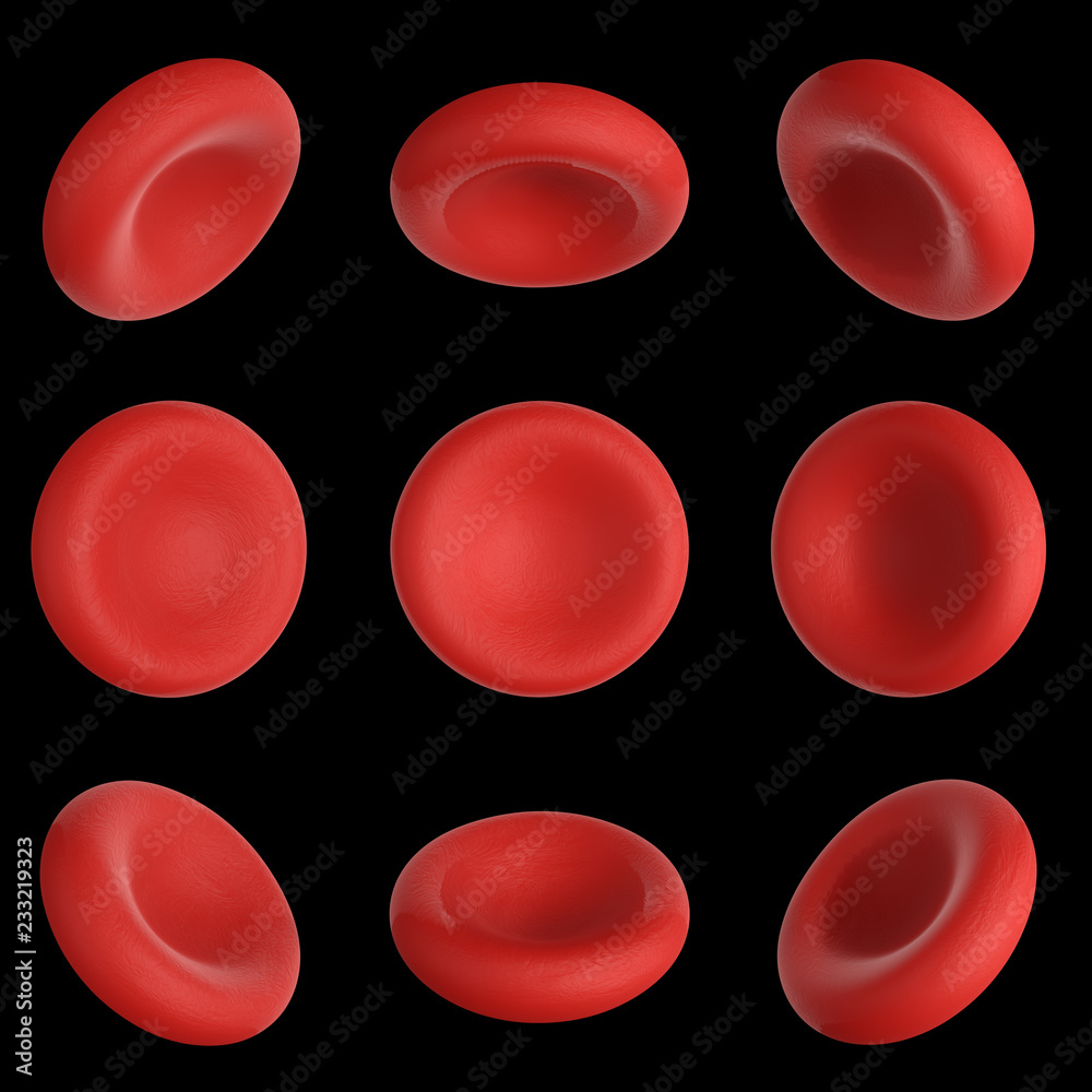 3d render red blood cells rotate 9 degrees on black background with Clipping Path 3d render red blood cells rotate 9 degrees on black background with Clipping Path