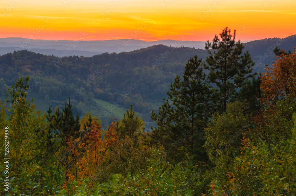 Fototapeta premium Bieszczady mountains at sunset.