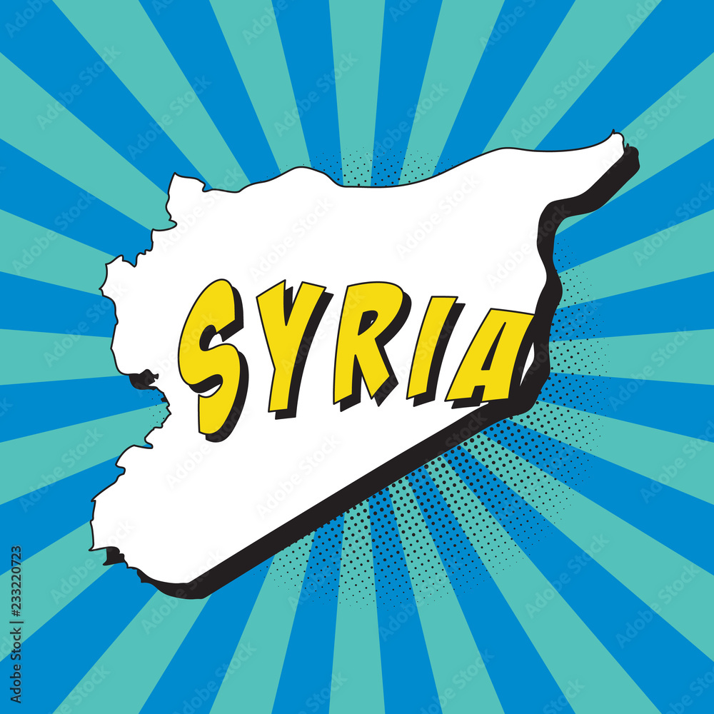 map of syria in retro pop art style with radial lines and halftone dots ...