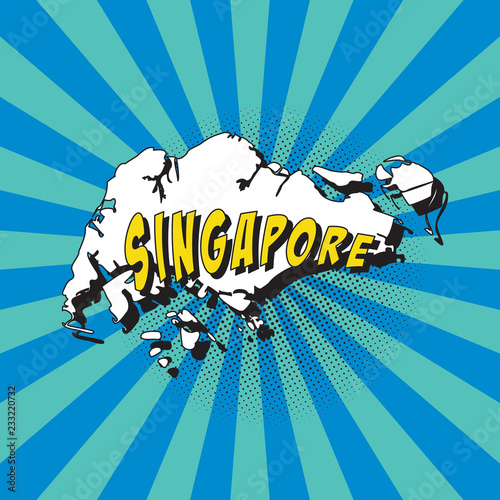 map of singapore in retro pop art style with radial lines and halftone dots. vector illustration easy to edit and customize. eps10