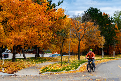 man riding a bicycle in the fall