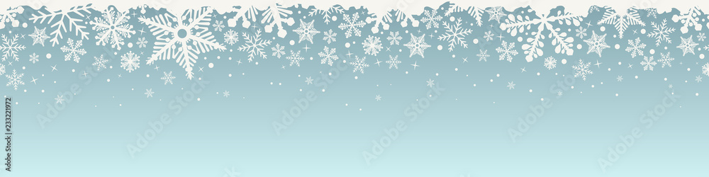 Abstract Christmas top snowflake seamless border. - obrazy, fototapety, plakaty 