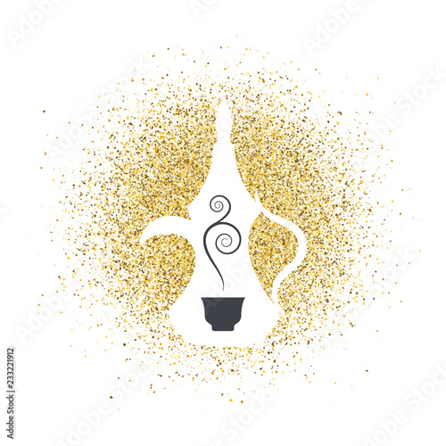 arabic coffee on golden glitter abstract background