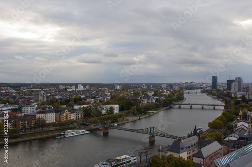 The view from the heights on the city skyline and the river main in Frankfurt