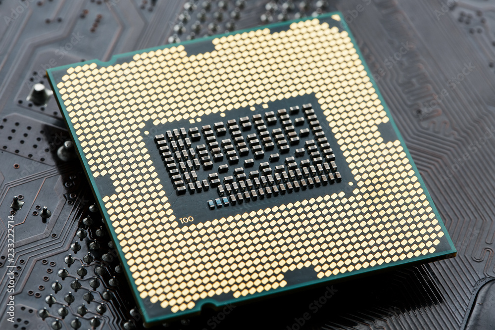 Close-up of CPU Chip Processor. Selective Focus Close-up of CPU Chip Processor. Selective Focus