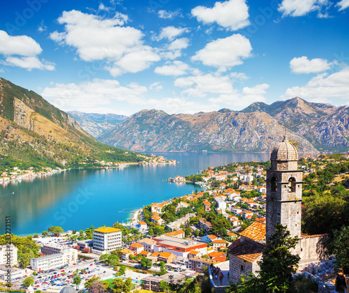 Great view of Kotor bay (Boka Kotorska) in sunny day.