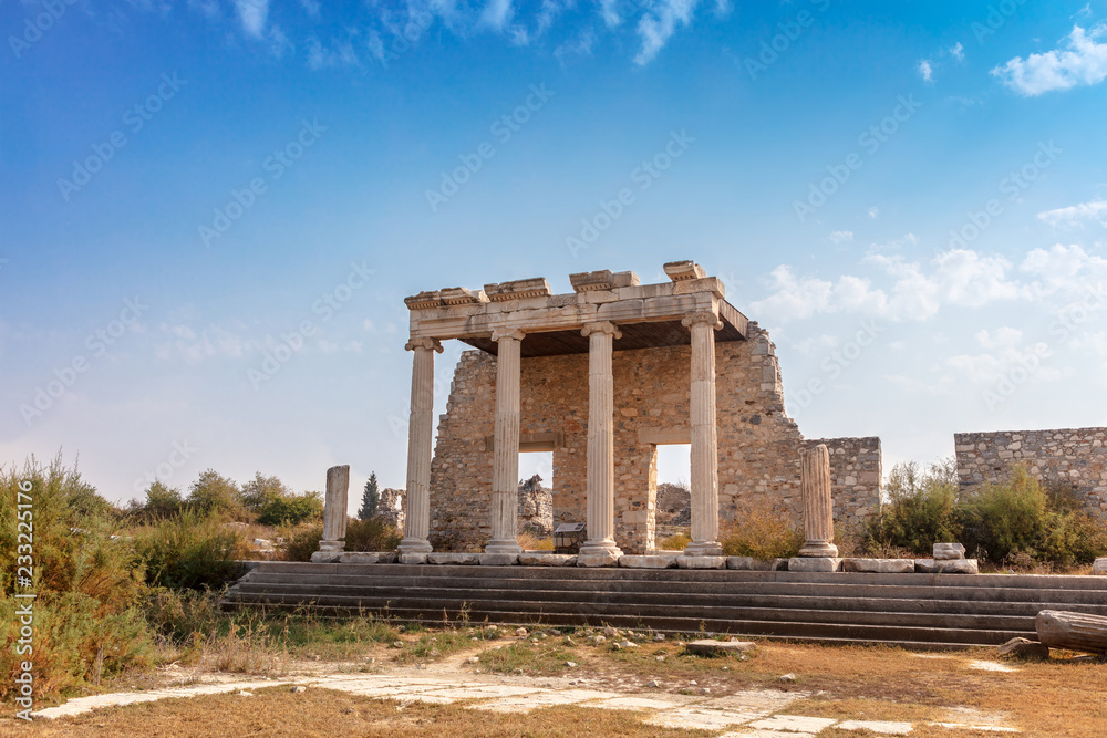 Ruins of the ancient helenistic city of Miletus located near the modern village of Balat in Aydn Province, Turkey.  The Ionic Stoa.