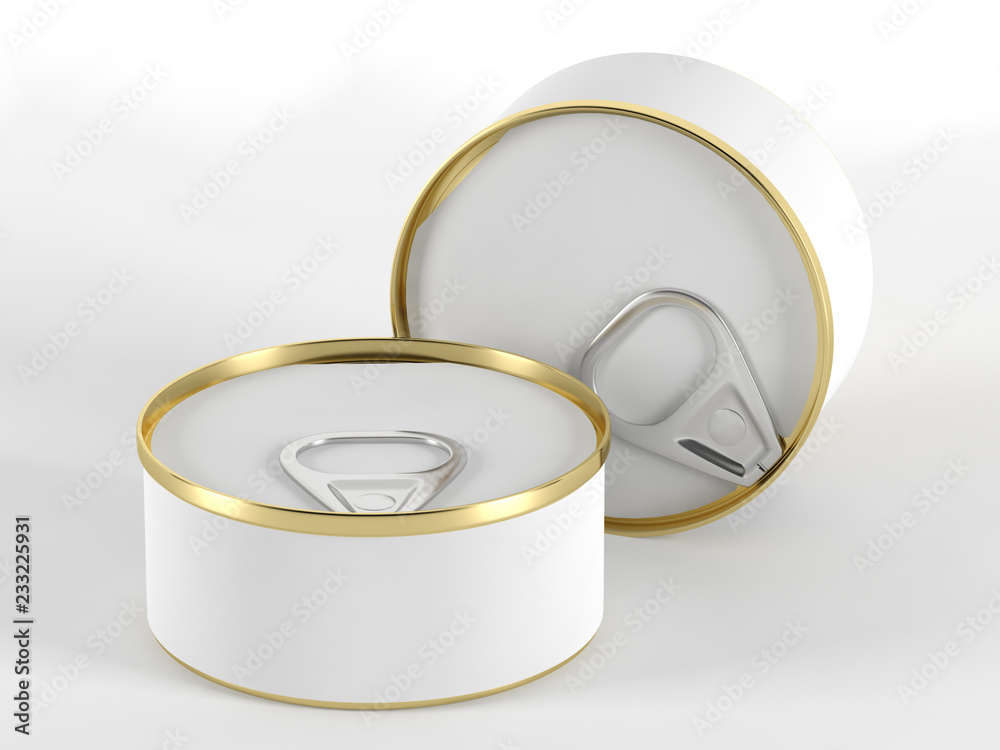 Blank, flat, white tin 3D-model with curved label and top inset for ...
