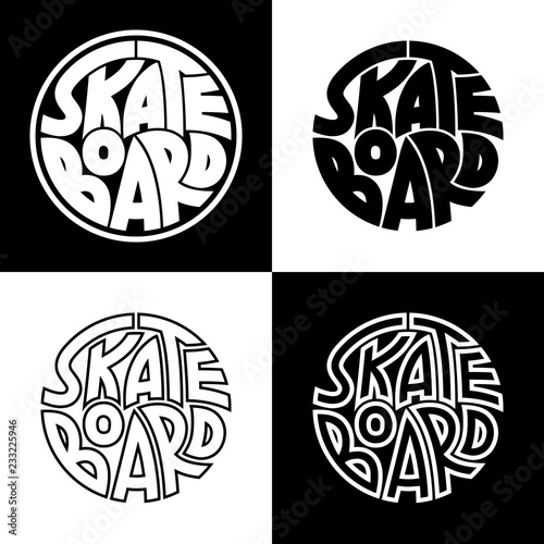 Set of 4 skateboard typography graphics. Concept for print production. T-shirt fashion Design.