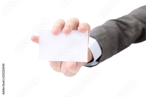 businessman showing an empty credit card.Plastic Bank cards design layout