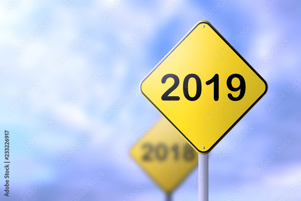 happy new year 2019, the concept of road signs happy new year 2019, the concept of road signs