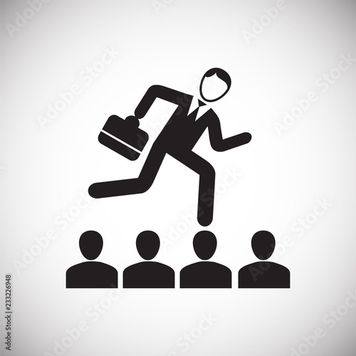 Businessman runs on contestants heads on white background icon