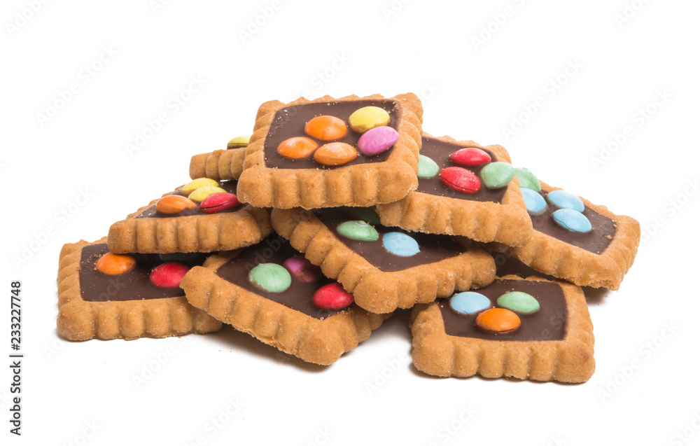 cookies with chocolate colored drops isolated cookies with chocolate colored drops isolated