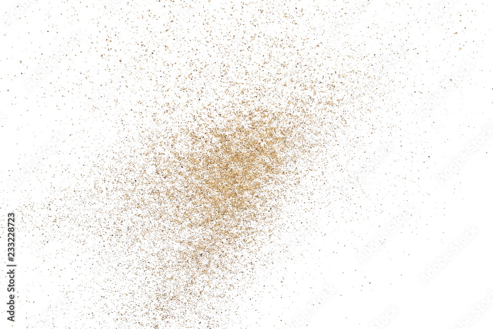 Sand dust isolated on white background and texture, with clipping path, top view