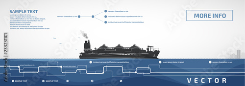 Gas carrier sailing on the sea or ocean, vector infographics.