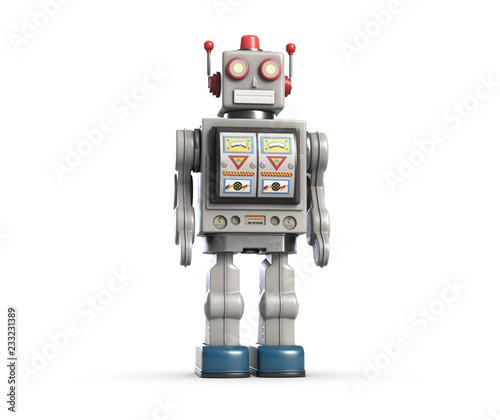 3d illustration of vintage robot toy isolated on white.