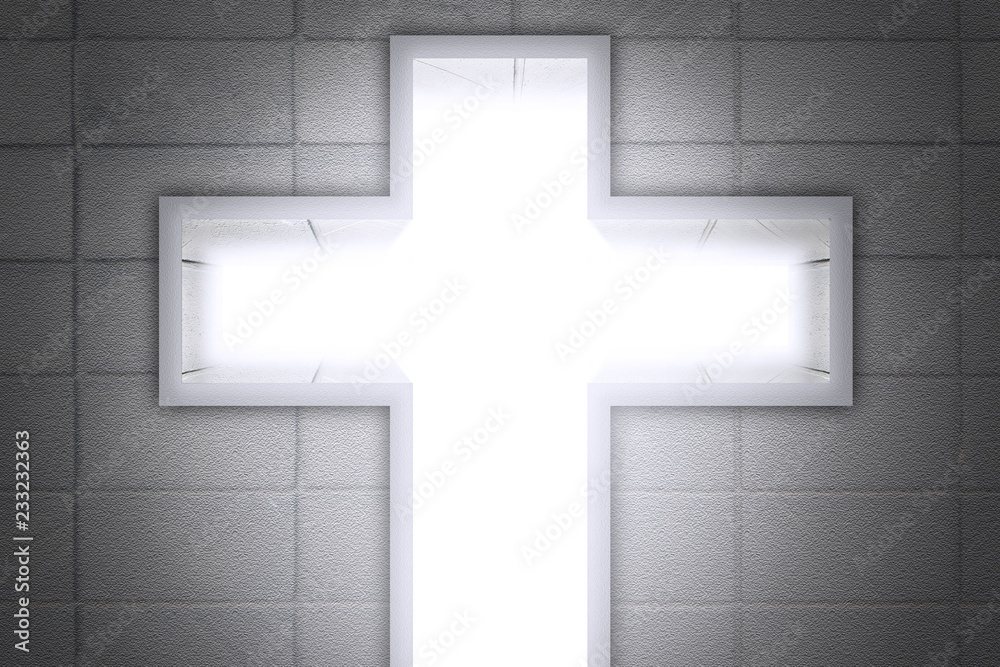 Fotografie Cross christ symbol with bright white light background