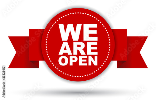 red vector banner we are open