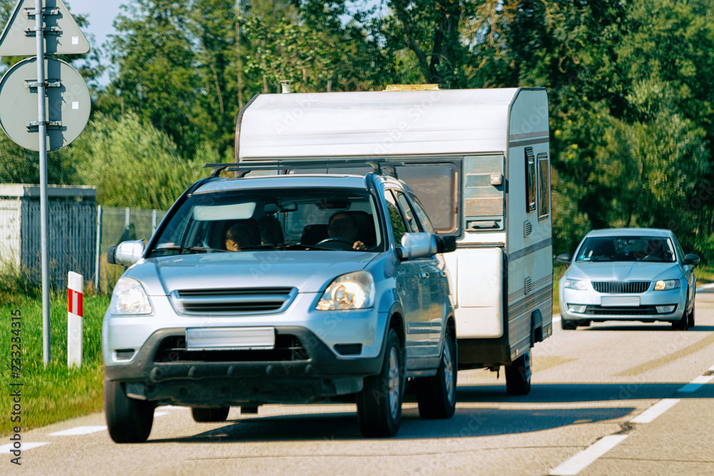 Camper on road of Warsaw Poland Camper on road of Warsaw Poland