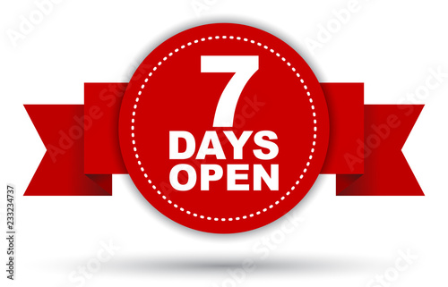red vector banner seven days open