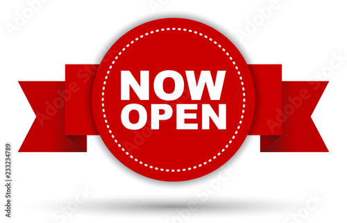 red vector banner now open