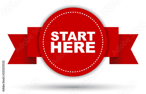 red vector banner start here