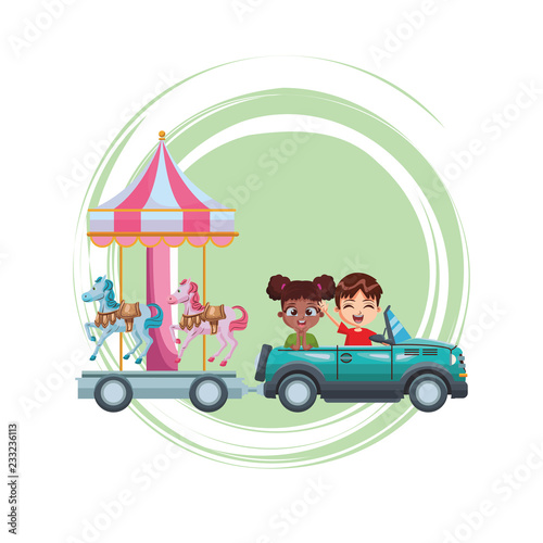 smiling kids driving car cartoon
