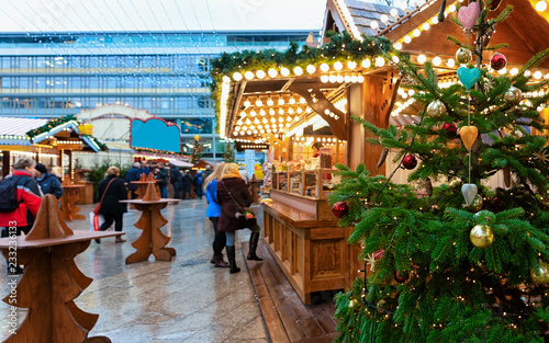 Christmas Tree and stalls at Christmas Market Wilhelm Memorial Berlin