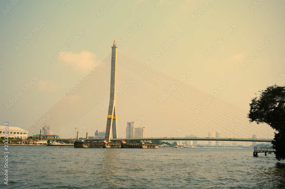 Rama VIII bridge and Chao Phraya river, Bangkok, Thailand