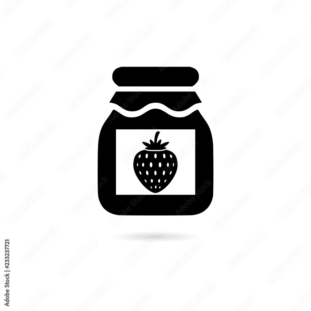 Black Strawberry jam jar simple icon or logo Black Strawberry jam jar simple icon or logo