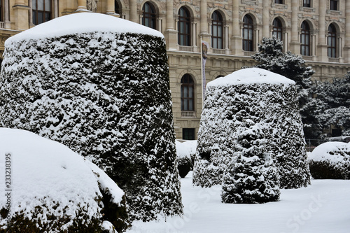 Maria-Theresien-Platz, a large public square in Vienna, Austria after a huge snowfall photo