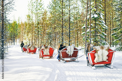 Reindeer sleigh in Finland Lapland in winter © Roman Babakin